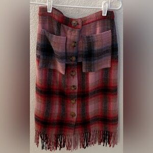 Plaid Button-Front Fringe Skirt